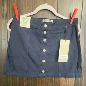 🌺 Boohoo Blue Button Through Front Navy Denim Mini Skirt Size:8 NWT